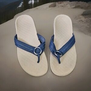 Vionic Tide Aloe Leather Navy Toe-Post Sandal Flip Flop Women's size 9